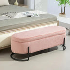 Padded Velvet Fabric Storage Bench Ottoman with Safety Hinge and Metal Legs