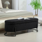 Padded Velvet Fabric Storage Bench Ottoman with Safety Hinge and Metal Legs
