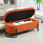 Padded Velvet Fabric Storage Bench Ottoman with Safety Hinge and Metal Legs