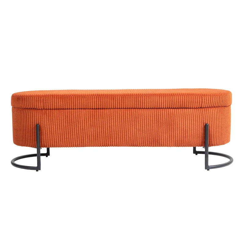 Padded Velvet Fabric Storage Bench Ottoman with Safety Hinge and Metal Legs