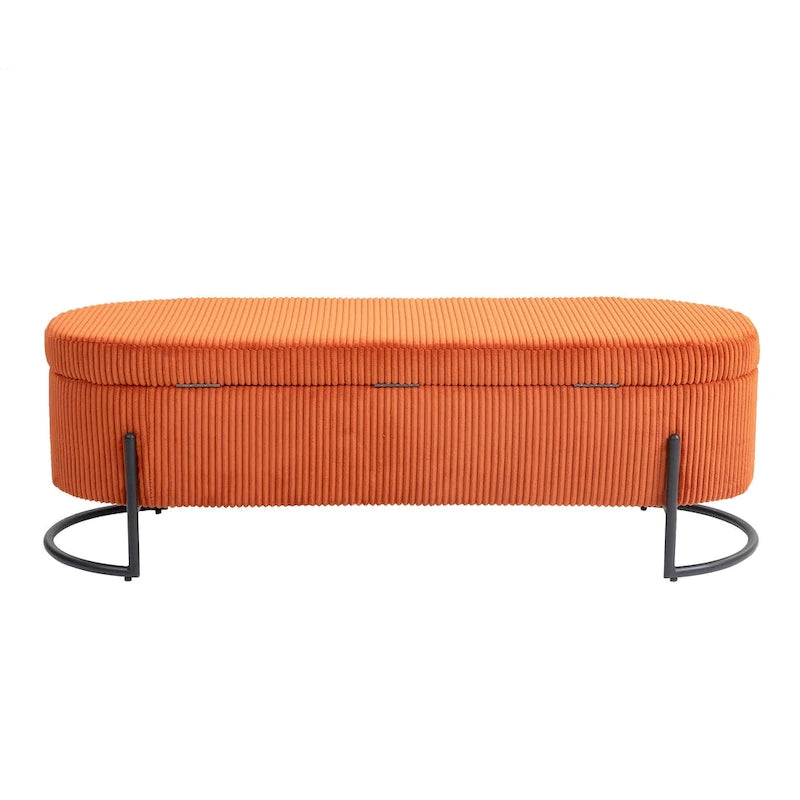 Padded Velvet Fabric Storage Bench Ottoman with Safety Hinge and Metal Legs