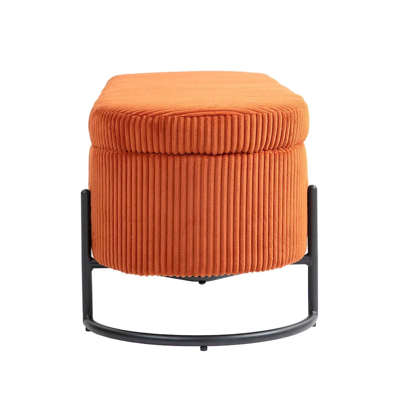Padded Velvet Fabric Storage Bench Ottoman with Safety Hinge and Metal Legs