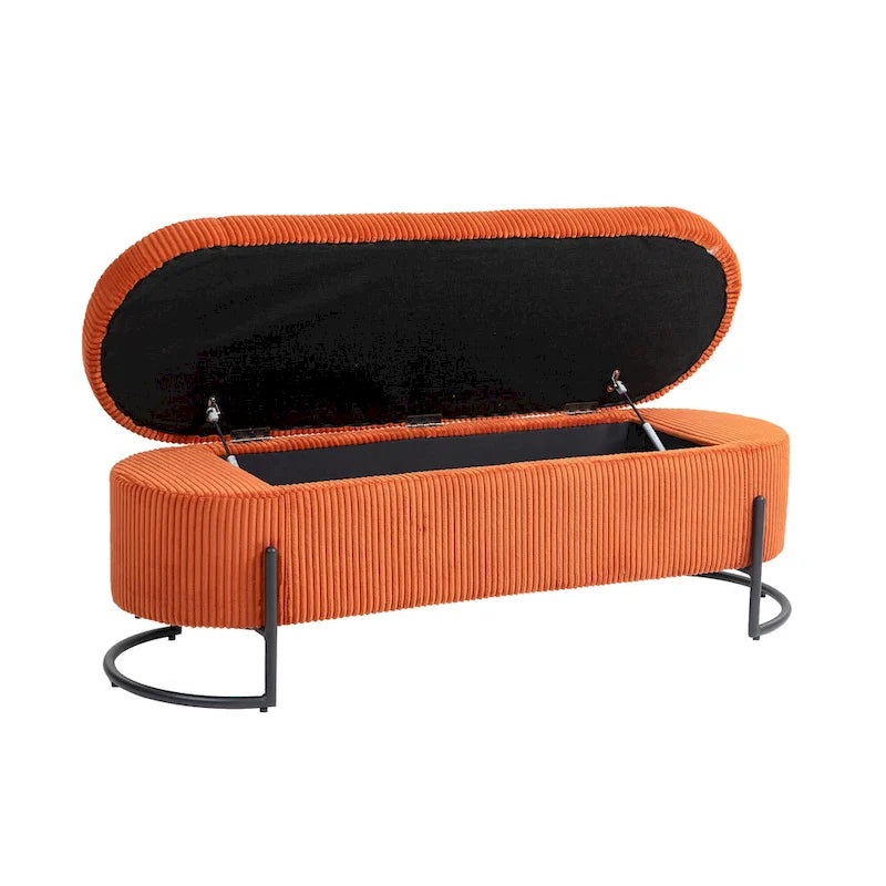 Padded Velvet Fabric Storage Bench Ottoman with Safety Hinge and Metal Legs