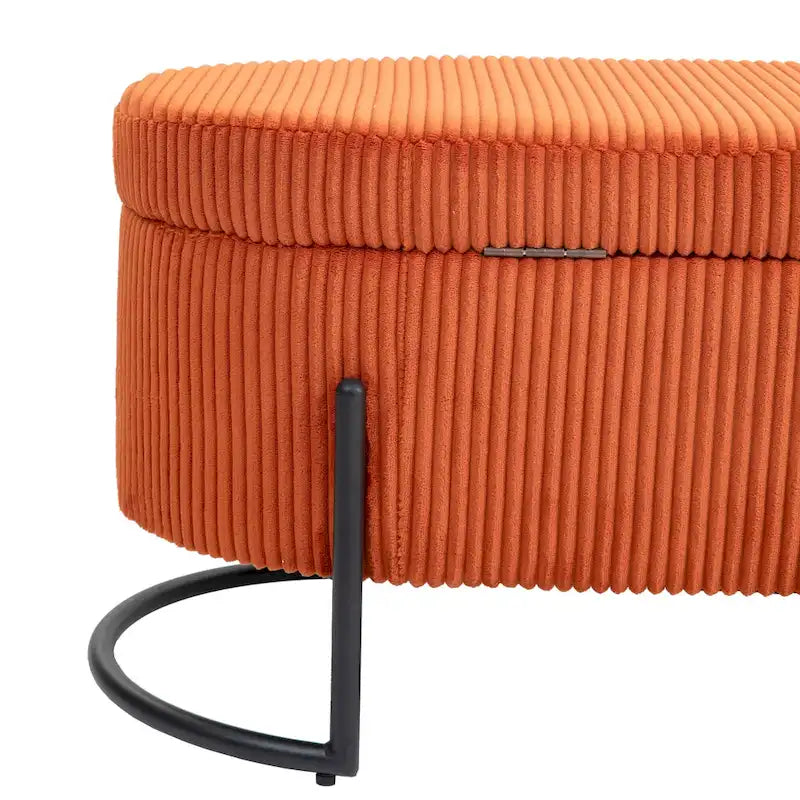 Padded Velvet Fabric Storage Bench Ottoman with Safety Hinge and Metal Legs