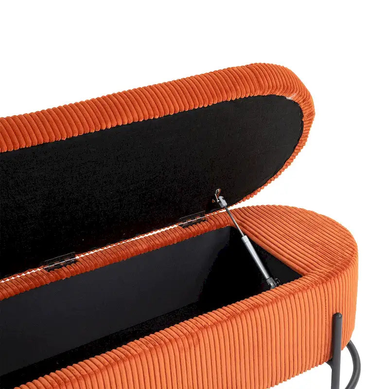 Padded Velvet Fabric Storage Bench Ottoman with Safety Hinge and Metal Legs