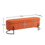 Padded Velvet Fabric Storage Bench Ottoman with Safety Hinge and Metal Legs