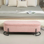 Padded Velvet Fabric Storage Bench Ottoman with Safety Hinge and Metal Legs