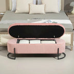 Padded Velvet Fabric Storage Bench Ottoman with Safety Hinge and Metal Legs