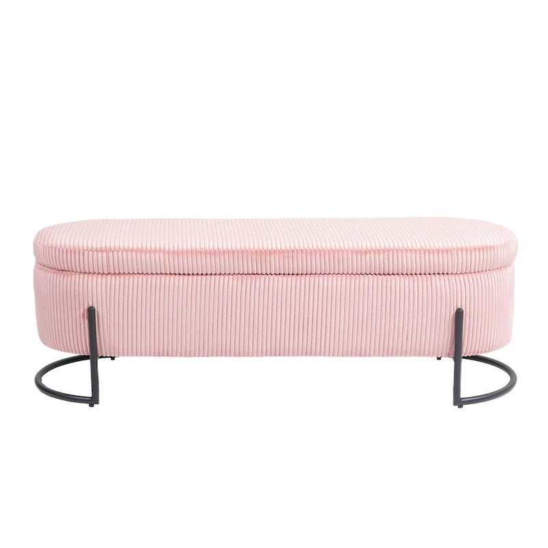 Padded Velvet Fabric Storage Bench Ottoman with Safety Hinge and Metal Legs