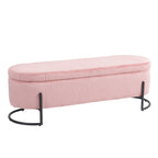 Padded Velvet Fabric Storage Bench Ottoman with Safety Hinge and Metal Legs