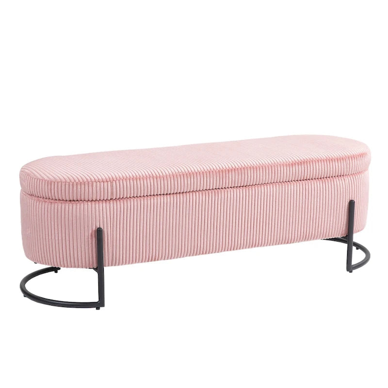 Padded Velvet Fabric Storage Bench Ottoman with Safety Hinge and Metal Legs