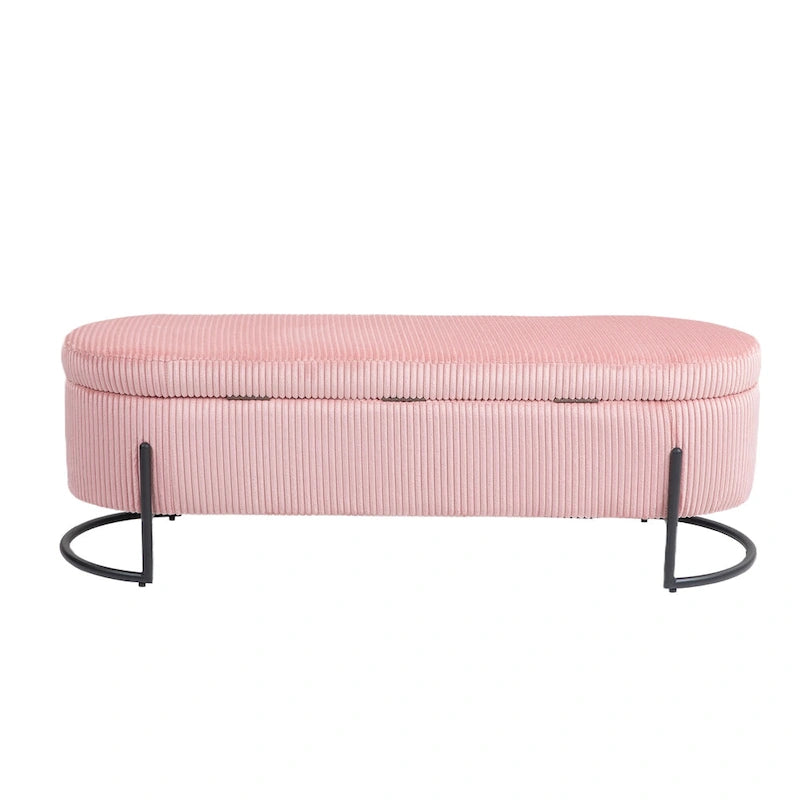 Padded Velvet Fabric Storage Bench Ottoman with Safety Hinge and Metal Legs