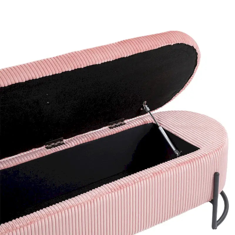 Padded Velvet Fabric Storage Bench Ottoman with Safety Hinge and Metal Legs