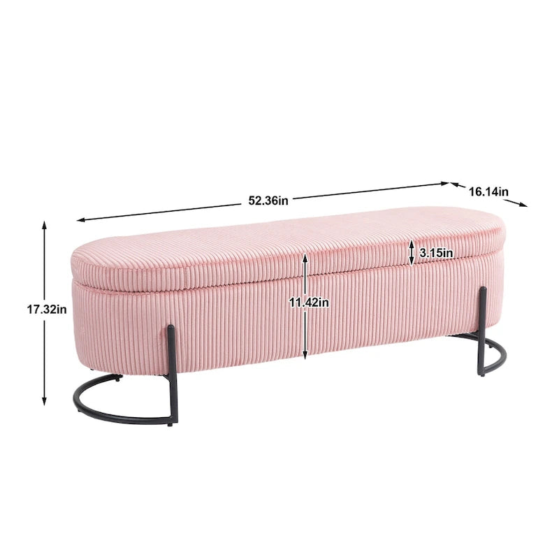 Padded Velvet Fabric Storage Bench Ottoman with Safety Hinge and Metal Legs