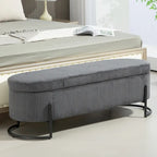 Padded Velvet Fabric Storage Bench Ottoman with Safety Hinge and Metal Legs
