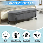 Padded Velvet Fabric Storage Bench Ottoman with Safety Hinge and Metal Legs