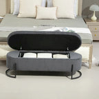 Padded Velvet Fabric Storage Bench Ottoman with Safety Hinge and Metal Legs