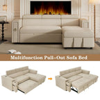 Beige L-Shape Sleeper Sectional Sofa with Adjustable Headrest & Charging