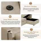 Beige L-Shape Sleeper Sectional Sofa with Adjustable Headrest & Charging