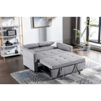 55.12 3-in-1 Linen Convertible Loveseat Sofa Bed with Side Pocket and Pillows