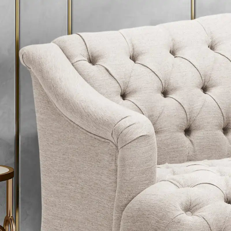 Modern 73.25 Button Tufted 3-Seater Sofa with Birch Legs