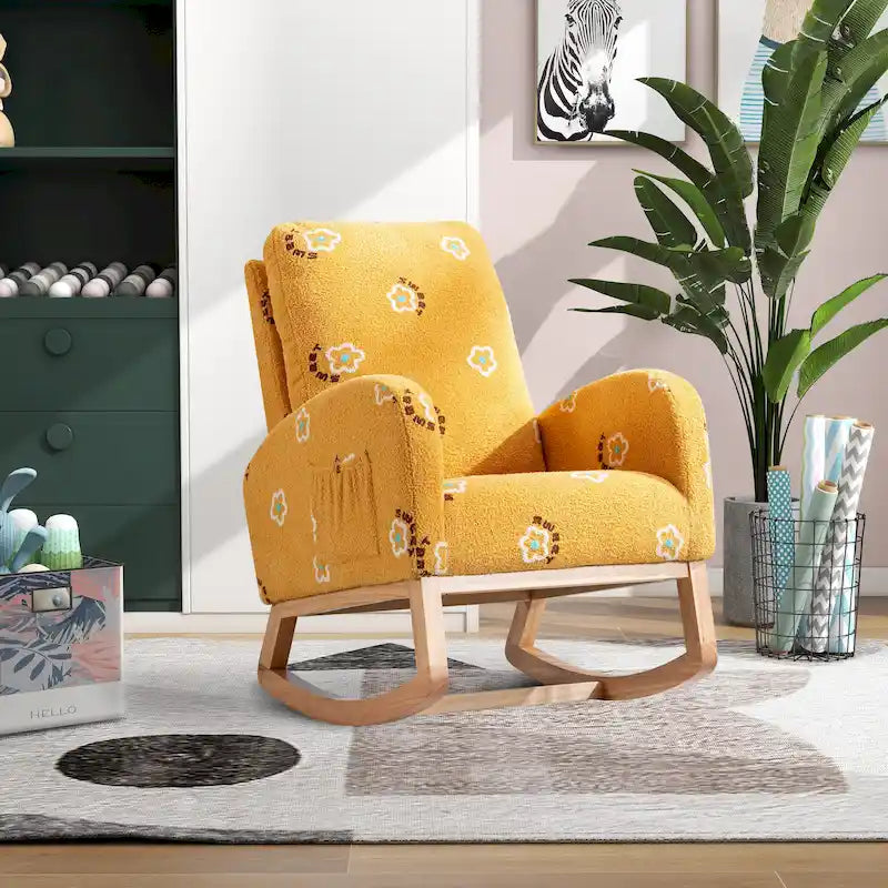 26.8 Upholstered High Back Rocking Chair with Side Pocket