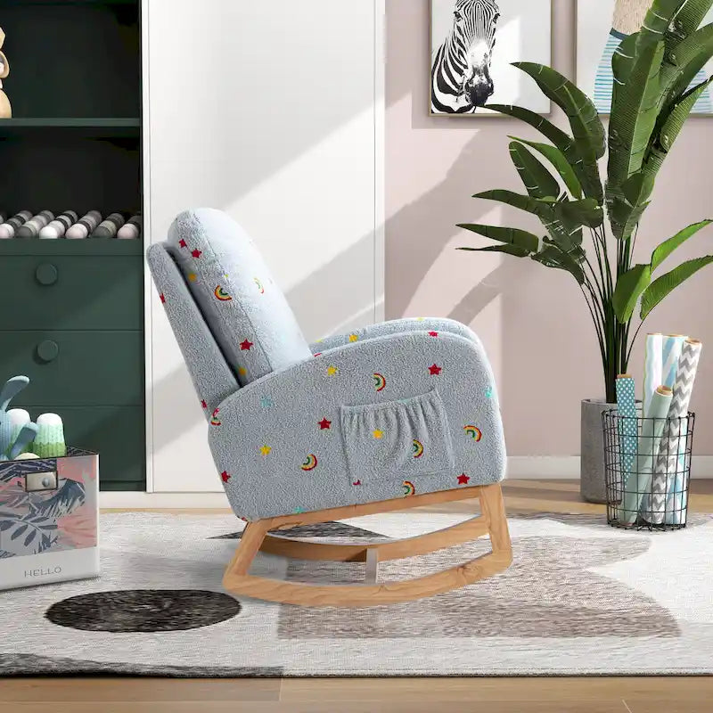 26.8 Upholstered High Back Rocking Chair with Side Pocket