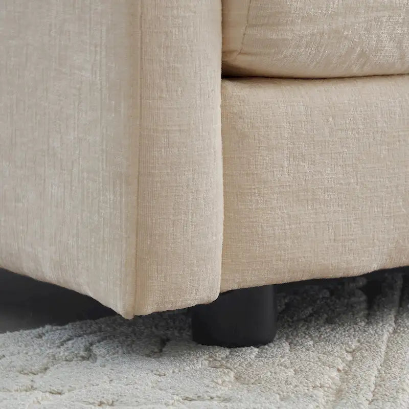 Beige Chenille Single Sofa with Ottoman and Double Cushion Seat