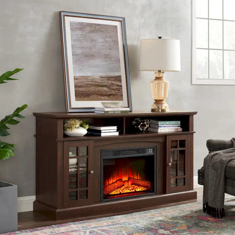 Espresso 58.25 Fireplace TV Stand with Open & Closed Storage for 65 TVs