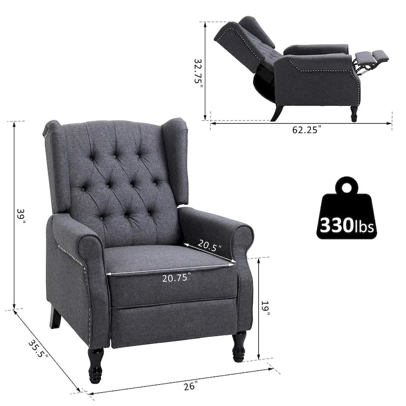 Grey Modern 26 Tufted Recliner Chair