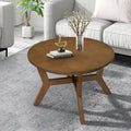 32inch Wood Round Coffee Table for Living Room,Mid Century Farmhouse Circle Wooden Coffee Tables for Apartment, Easy Assembly