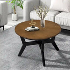 32inch Wood Round Coffee Table for Living Room,Mid Century Farmhouse Circle Wooden Coffee Tables for Apartment, Easy Assembly