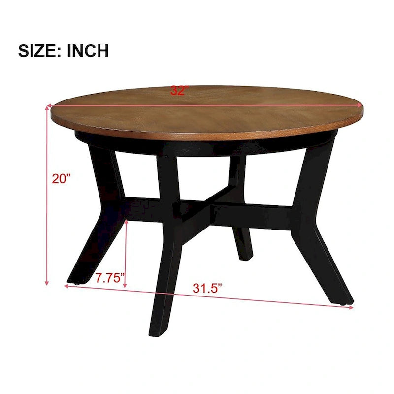 32inch Wood Round Coffee Table for Living Room,Mid Century Farmhouse Circle Wooden Coffee Tables for Apartment, Easy Assembly