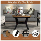 32inch Wood Round Coffee Table for Living Room,Mid Century Farmhouse Circle Wooden Coffee Tables for Apartment, Easy Assembly