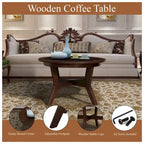 32inch Wood Round Coffee Table for Living Room,Mid Century Farmhouse Circle Wooden Coffee Tables for Apartment, Easy Assembly