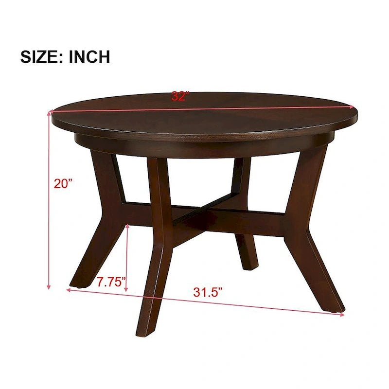 32inch Wood Round Coffee Table for Living Room,Mid Century Farmhouse Circle Wooden Coffee Tables for Apartment, Easy Assembly