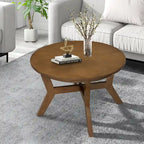 32inch Wood Round Coffee Table for Living Room,Mid Century Farmhouse Circle Wooden Coffee Tables for Apartment, Easy Assembly