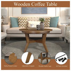32inch Wood Round Coffee Table for Living Room,Mid Century Farmhouse Circle Wooden Coffee Tables for Apartment, Easy Assembly