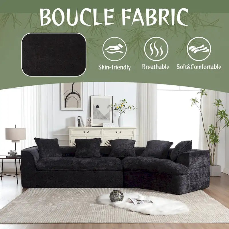Living Room Oversized Boucle Sofa 3 Seater