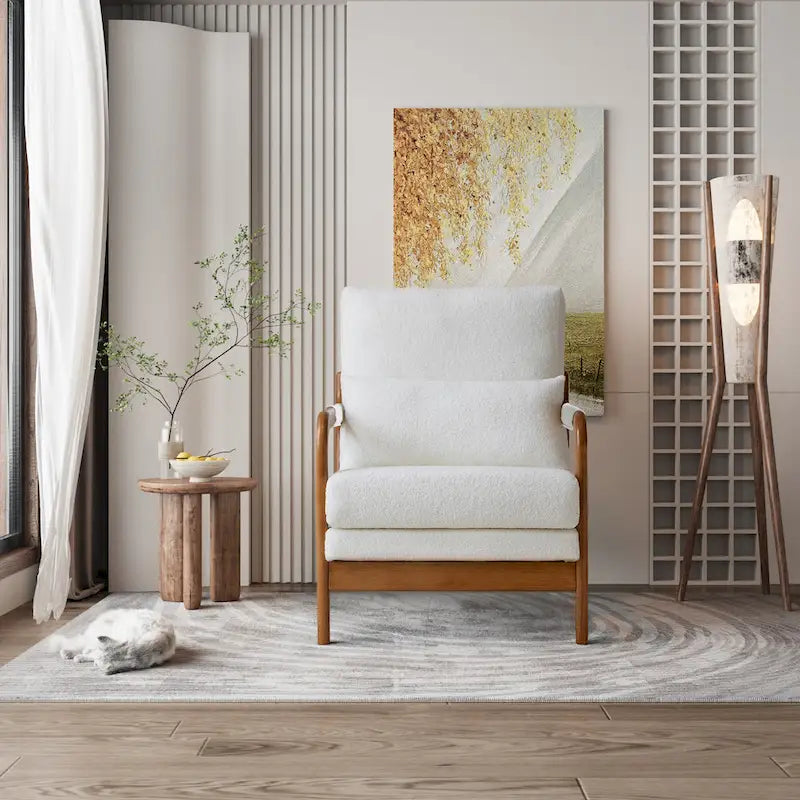 Modern Fabric Accent Chair, Wood Frame Armchair for Living Room