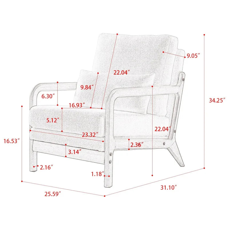 Modern Fabric Accent Chair, Wood Frame Armchair for Living Room