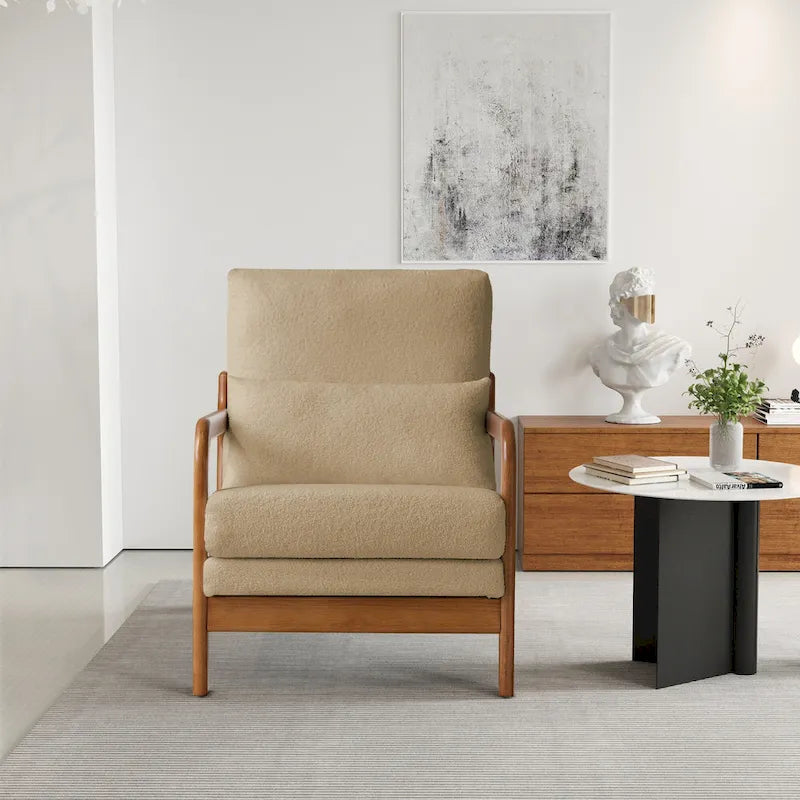 Modern Fabric Accent Chair, Wood Frame Armchair for Living Room