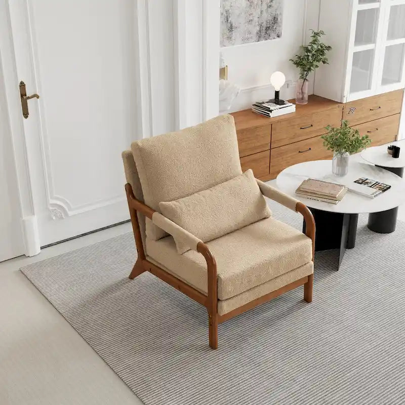 Modern Fabric Accent Chair, Wood Frame Armchair for Living Room