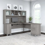 Bush Furniture Somerset 72W L Shaped Desk with Storage Hutch