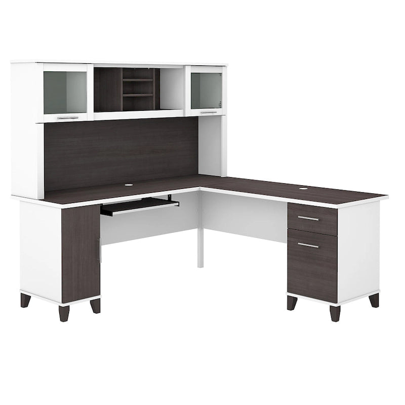 Bush Furniture Somerset 72W L Shaped Desk with Storage Hutch