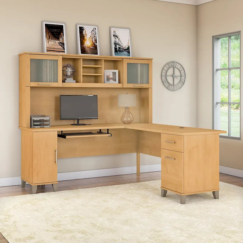 Bush Furniture Somerset 72W L Shaped Desk with Storage Hutch