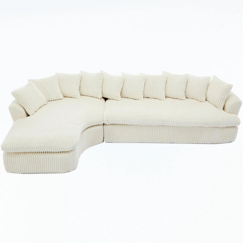 127 Large Corduroy Upholstered L-Shape Modular Sectional Sofa with 10 Pillows, High-Resilience Foam, No Assembly Required