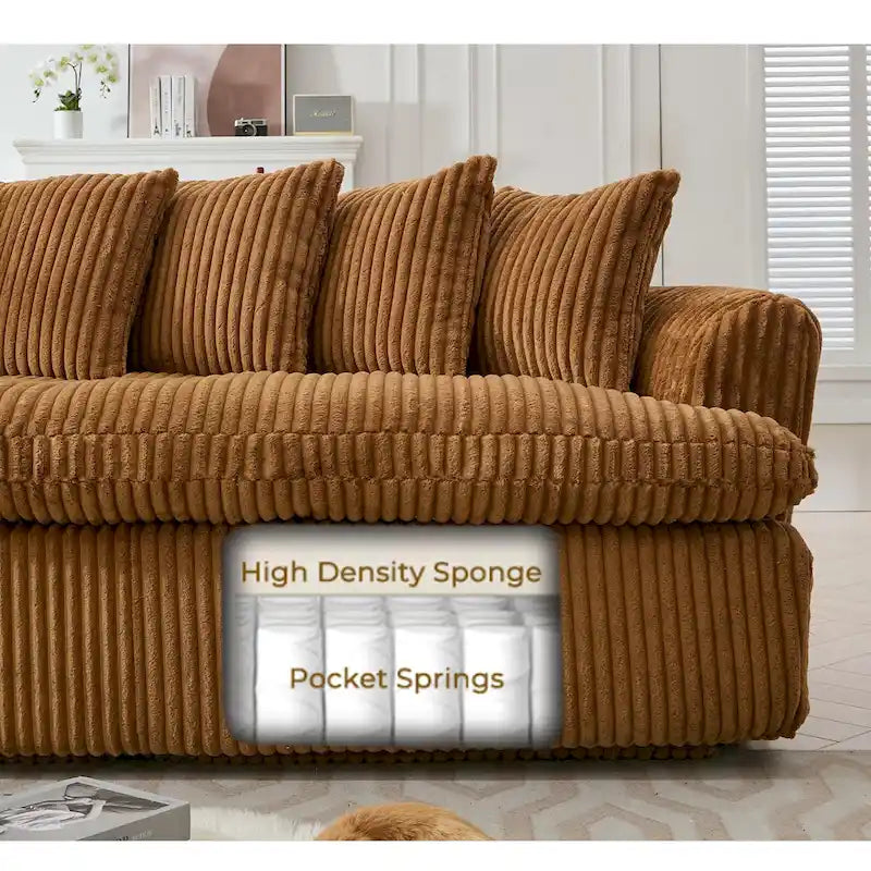 127 Large Corduroy Upholstered L-Shape Modular Sectional Sofa with 10 Pillows, High-Resilience Foam, No Assembly Required