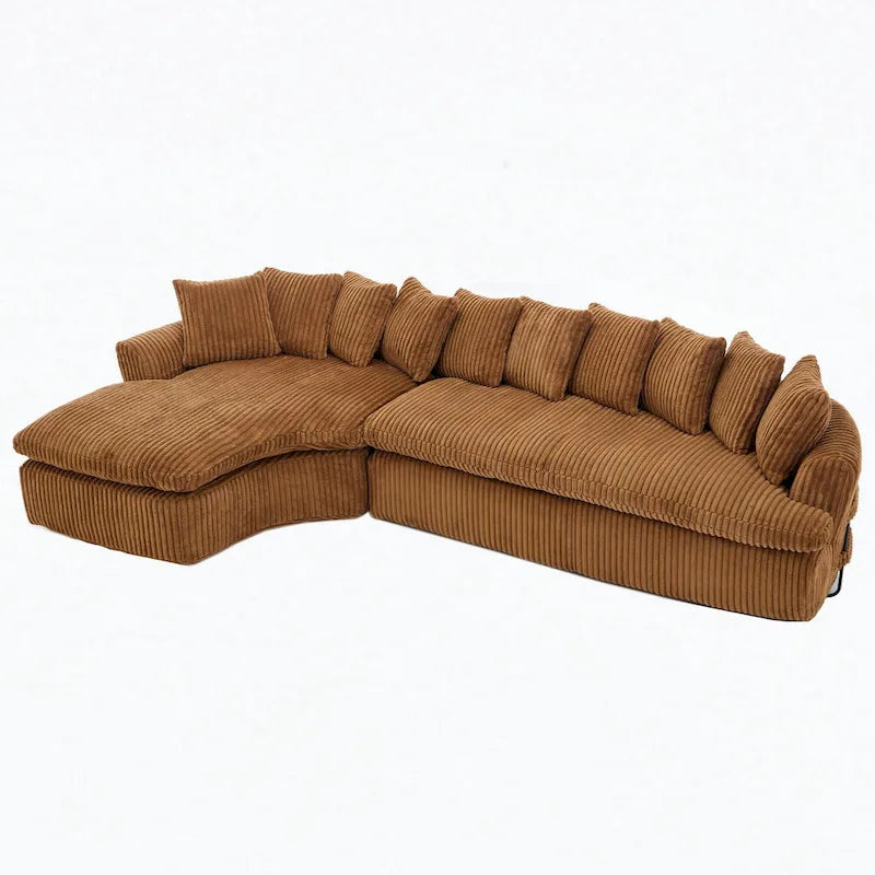 127 Large Corduroy Upholstered L-Shape Modular Sectional Sofa with 10 Pillows, High-Resilience Foam, No Assembly Required