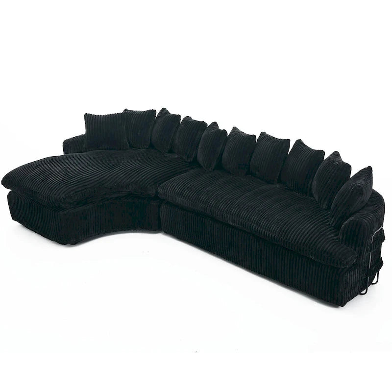 127 Large Corduroy Upholstered L-Shape Modular Sectional Sofa with 10 Pillows, High-Resilience Foam, No Assembly Required
